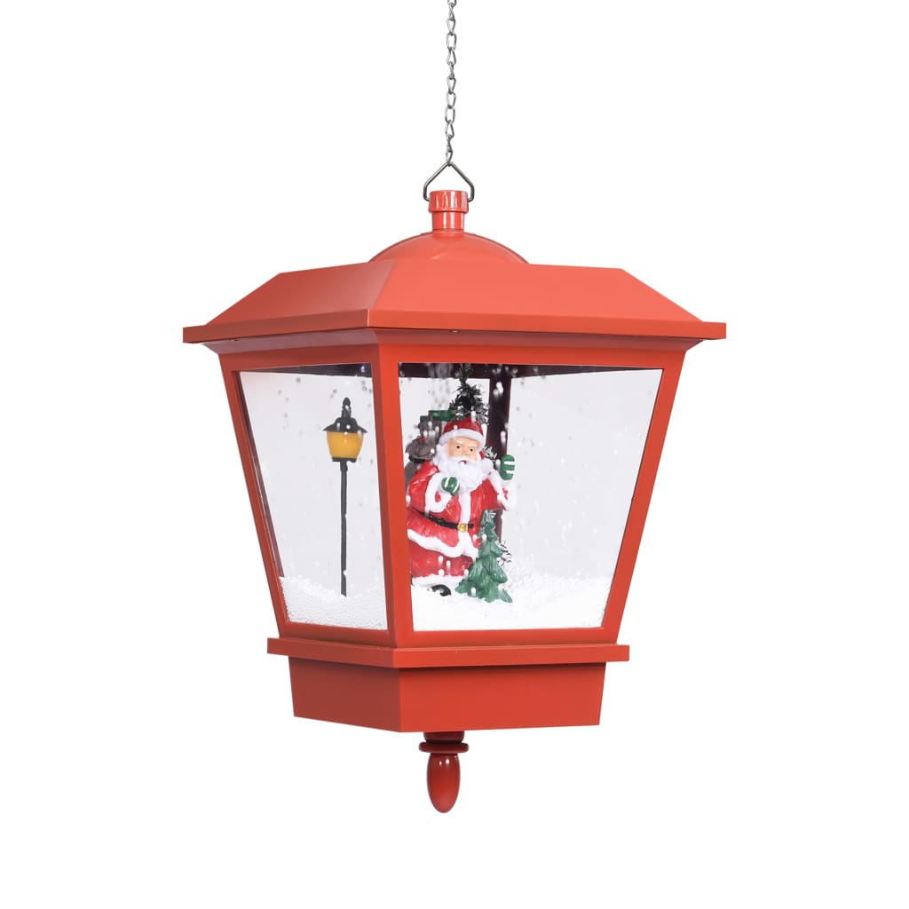hængende julelampe med LED-lys og julemand 27x27x45 cm rød