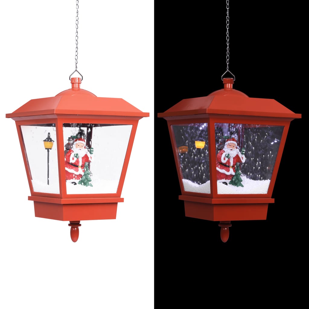 hængende julelampe med LED-lys og julemand 27x27x45 cm rød