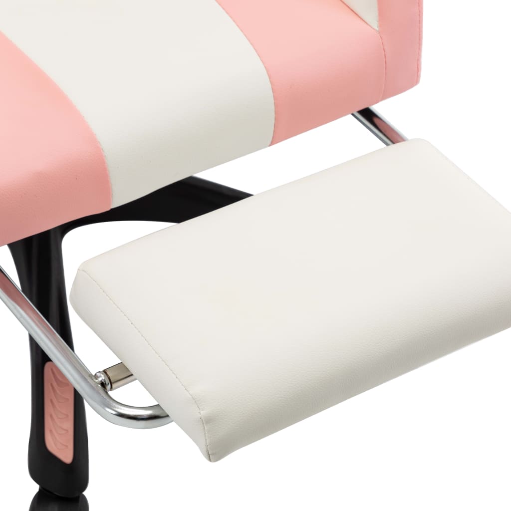 racerstol med fodstøtte kunstlæder pink og hvid
