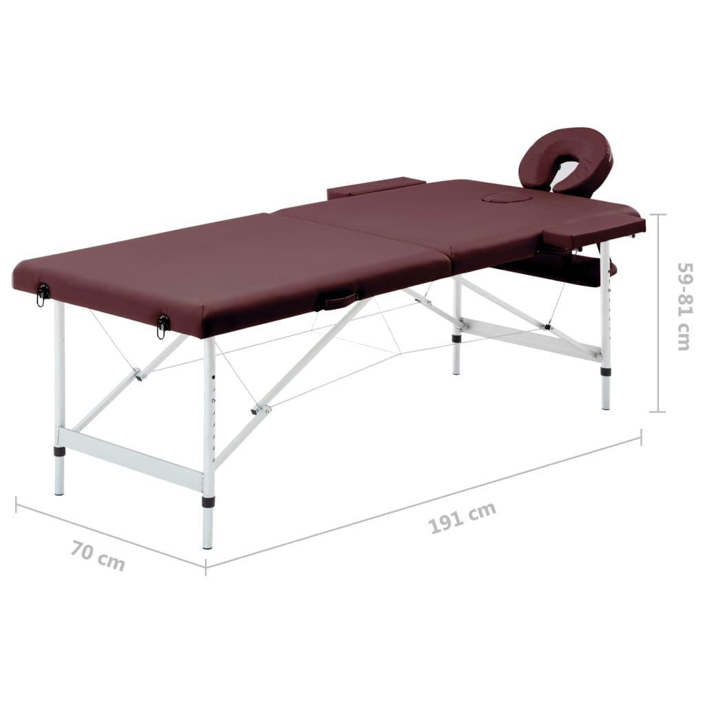sammenfoldeligt massagebord med aluminiumsstel 2 zoner lilla
