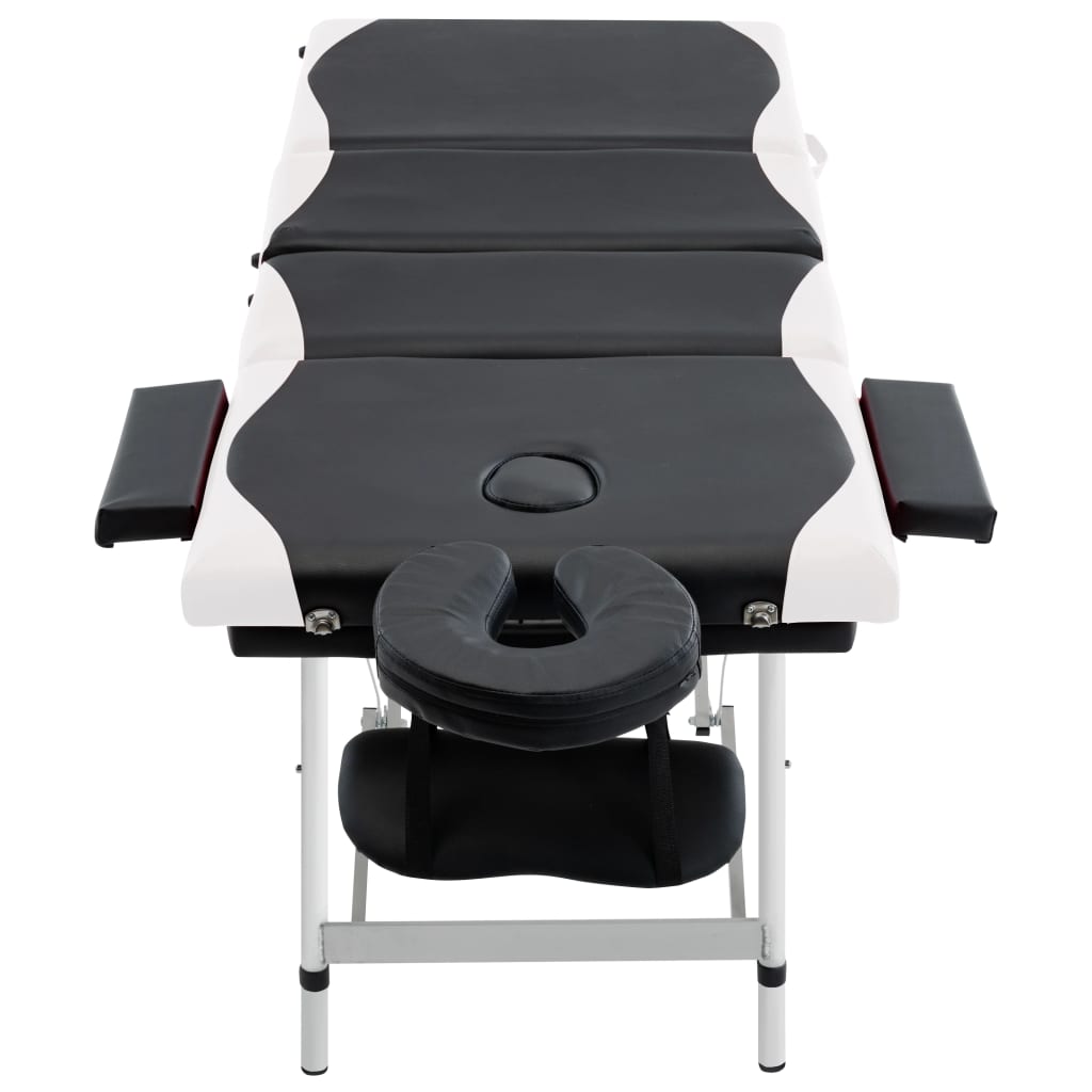 sammenfoldeligt massagebord aluminiumsstel 4 zoner sort og hvid
