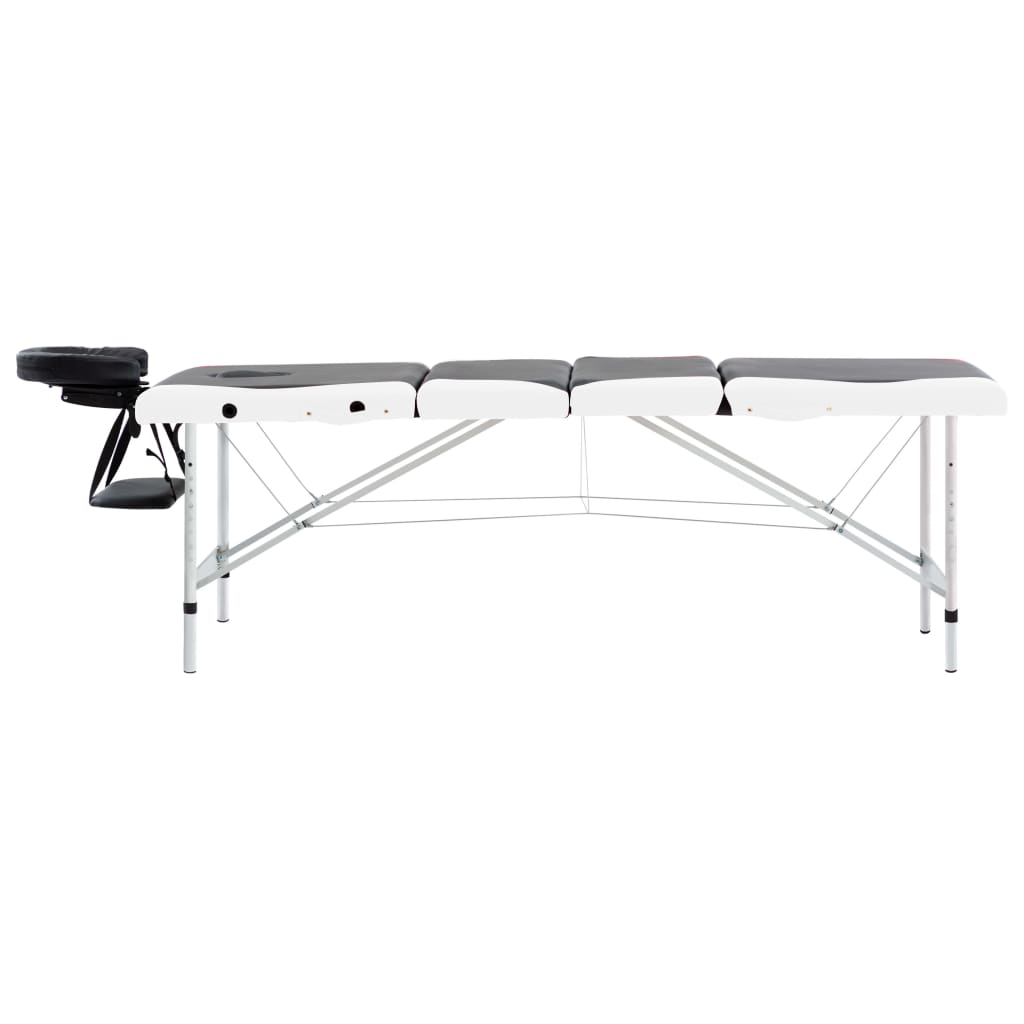 sammenfoldeligt massagebord aluminiumsstel 4 zoner sort og hvid