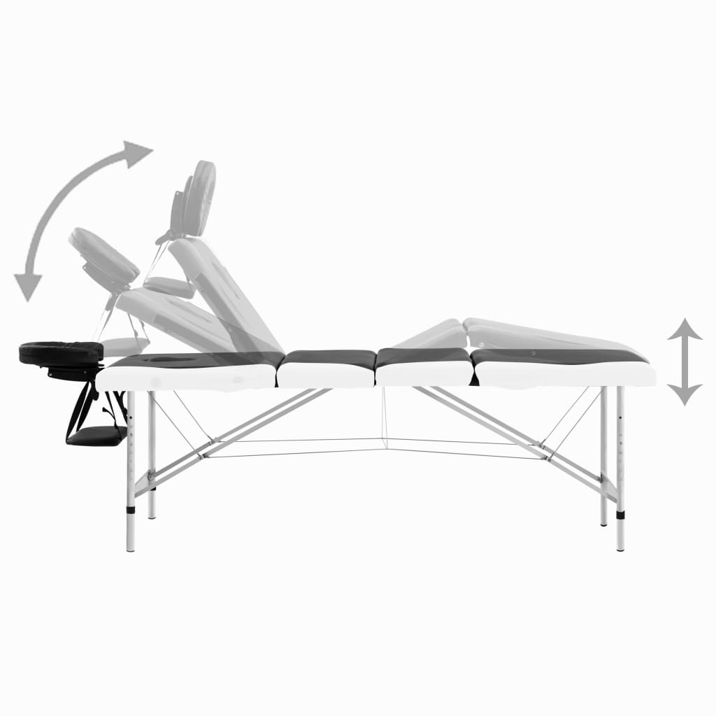 sammenfoldeligt massagebord aluminiumsstel 4 zoner sort og hvid