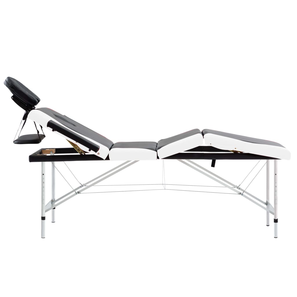 sammenfoldeligt massagebord aluminiumsstel 4 zoner sort og hvid