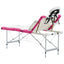 foldbart massagebord 4 zoner aluminium hvid og pink