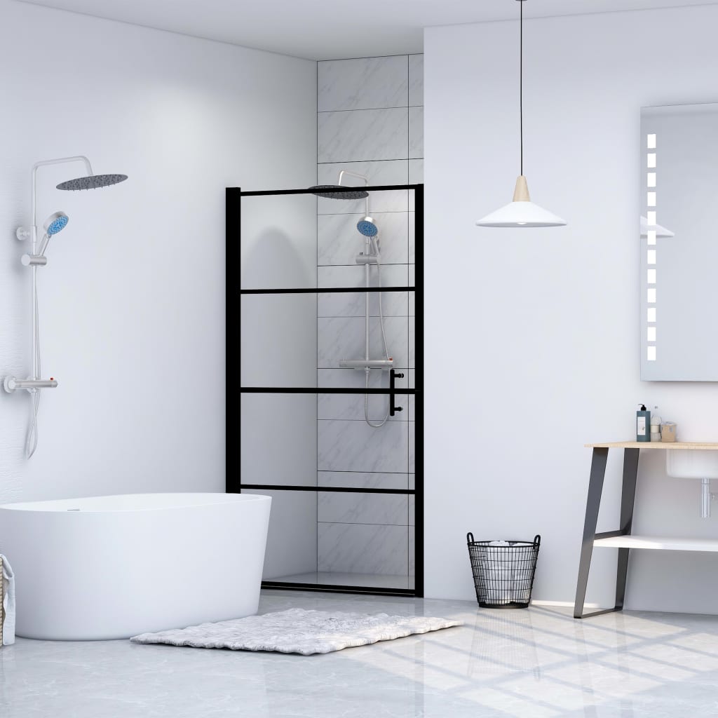 Brusedør 100×178 cm - hærdet glas, sort profil