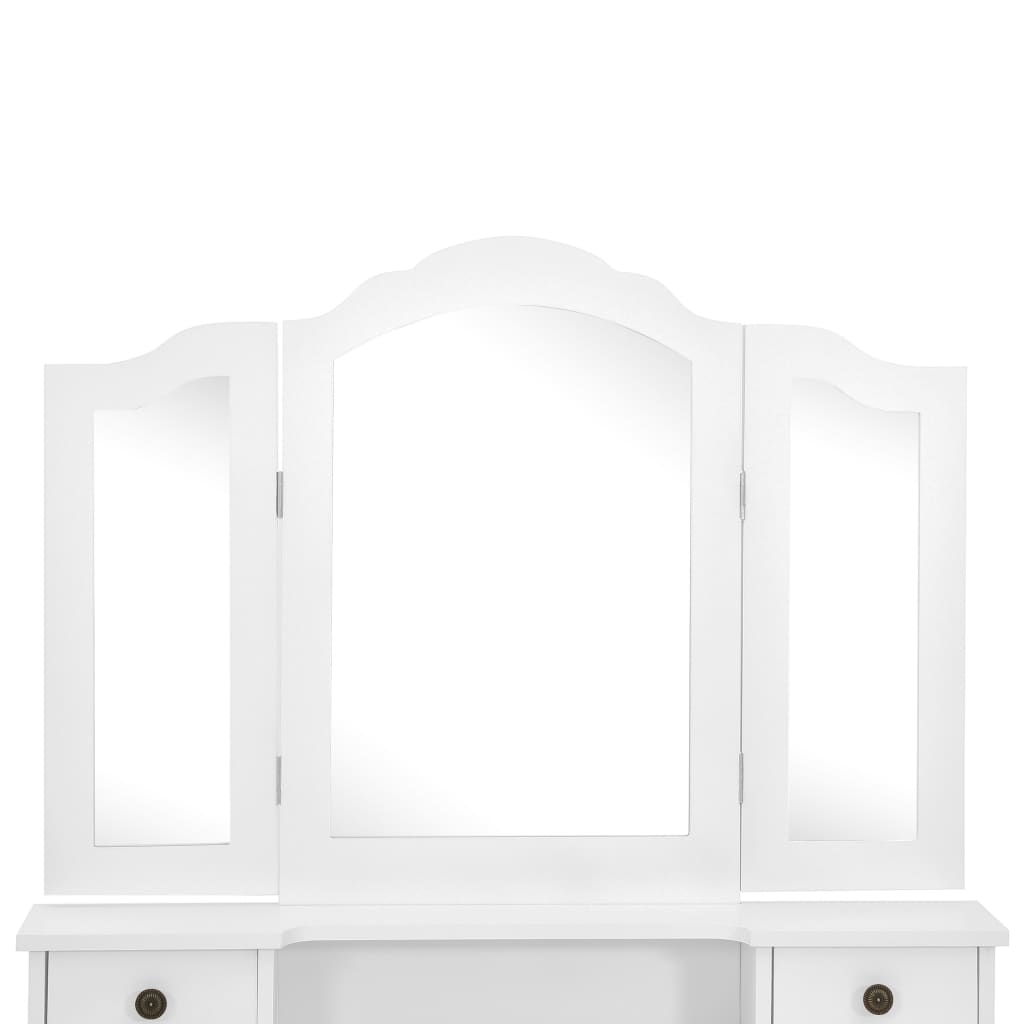 sminkebordssæt med taburet 80x69x141 cm kejsertræ hvid