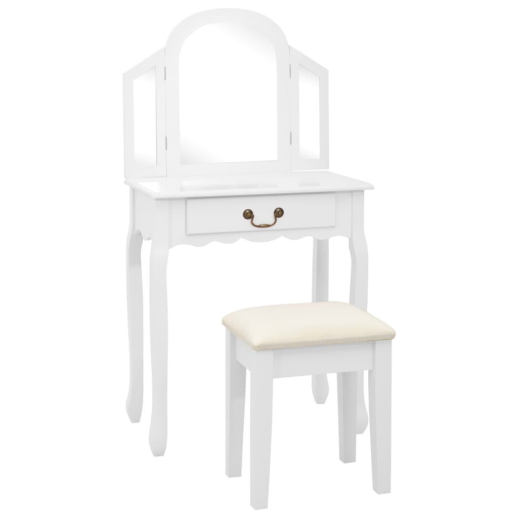 kosmetikbord med taburet 65x36x128 cm kejsertræ MDF hvid billede