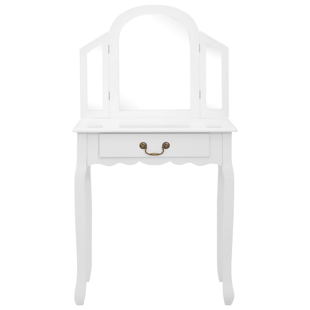 kosmetikbord med taburet 65x36x128 cm kejsertræ MDF hvid