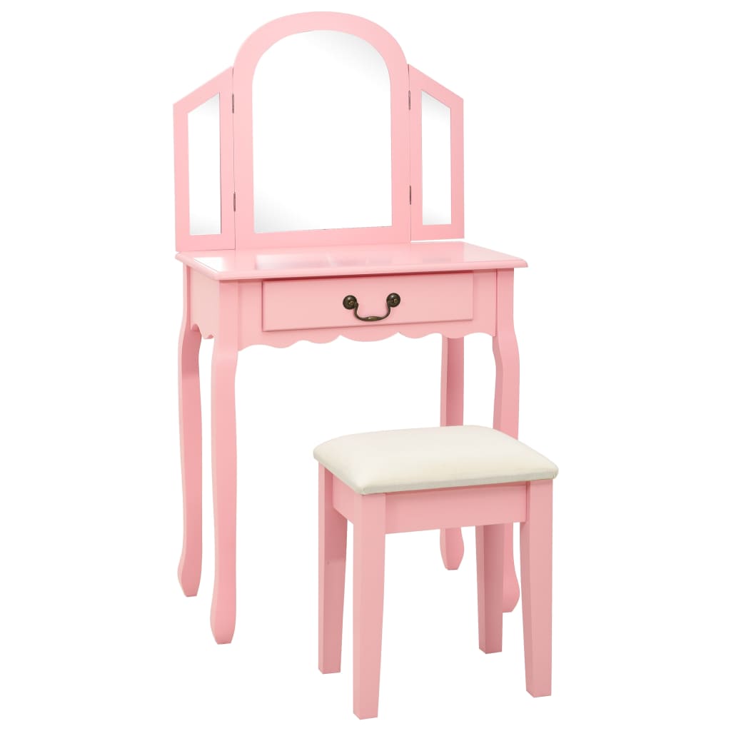 kosmetikbord med taburet 65x36x128 cm kejsertræ MDF pink billede