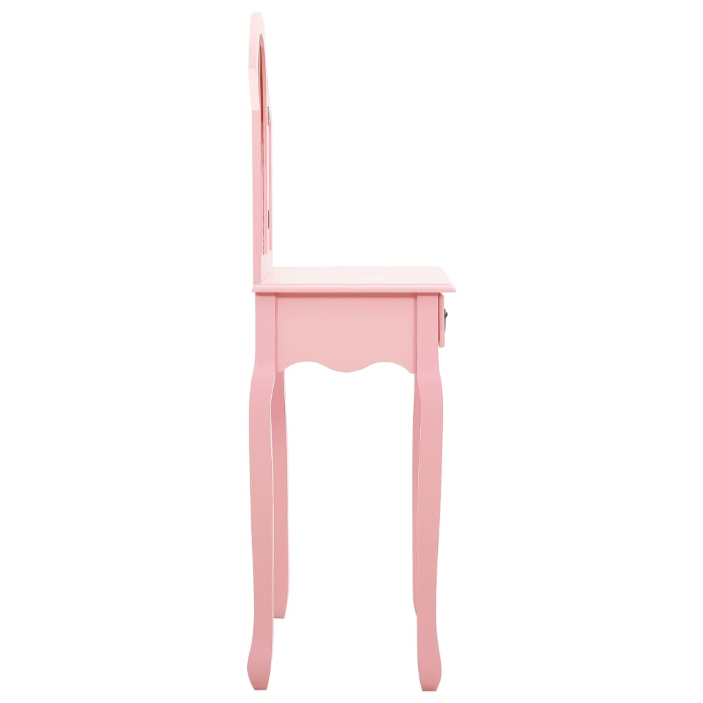 kosmetikbord med taburet 65x36x128 cm kejsertræ MDF pink