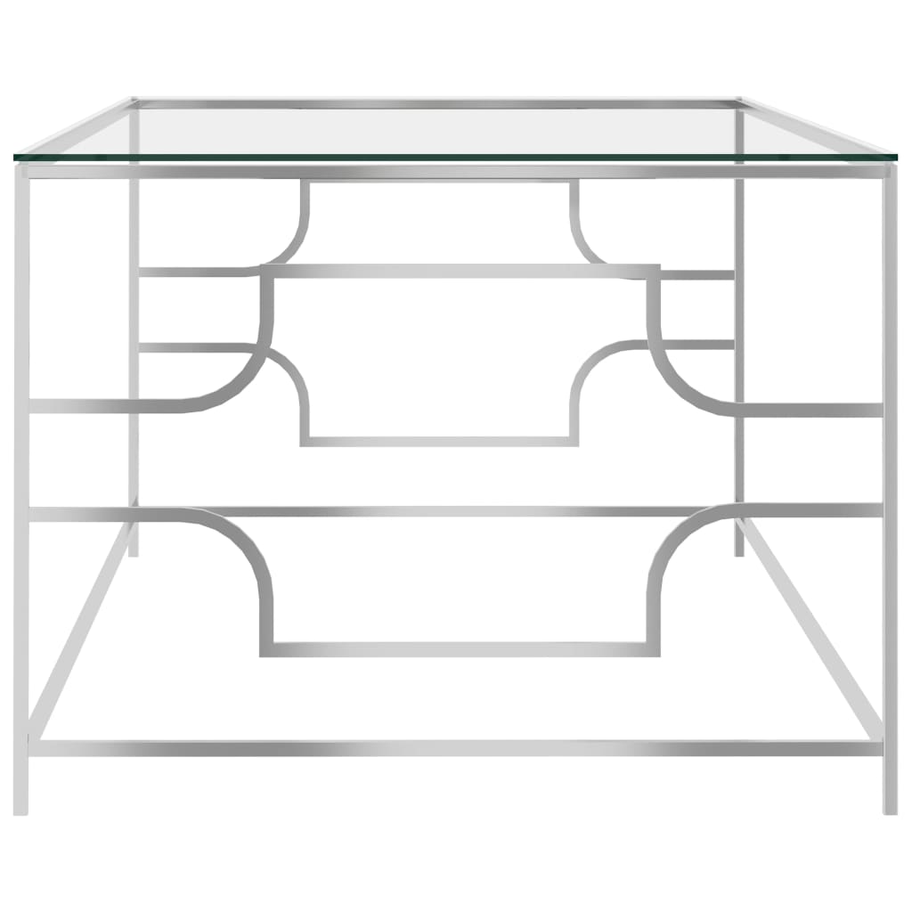 sofabord 120x60x45 cm rustfrit stål og glas sølvfarvet