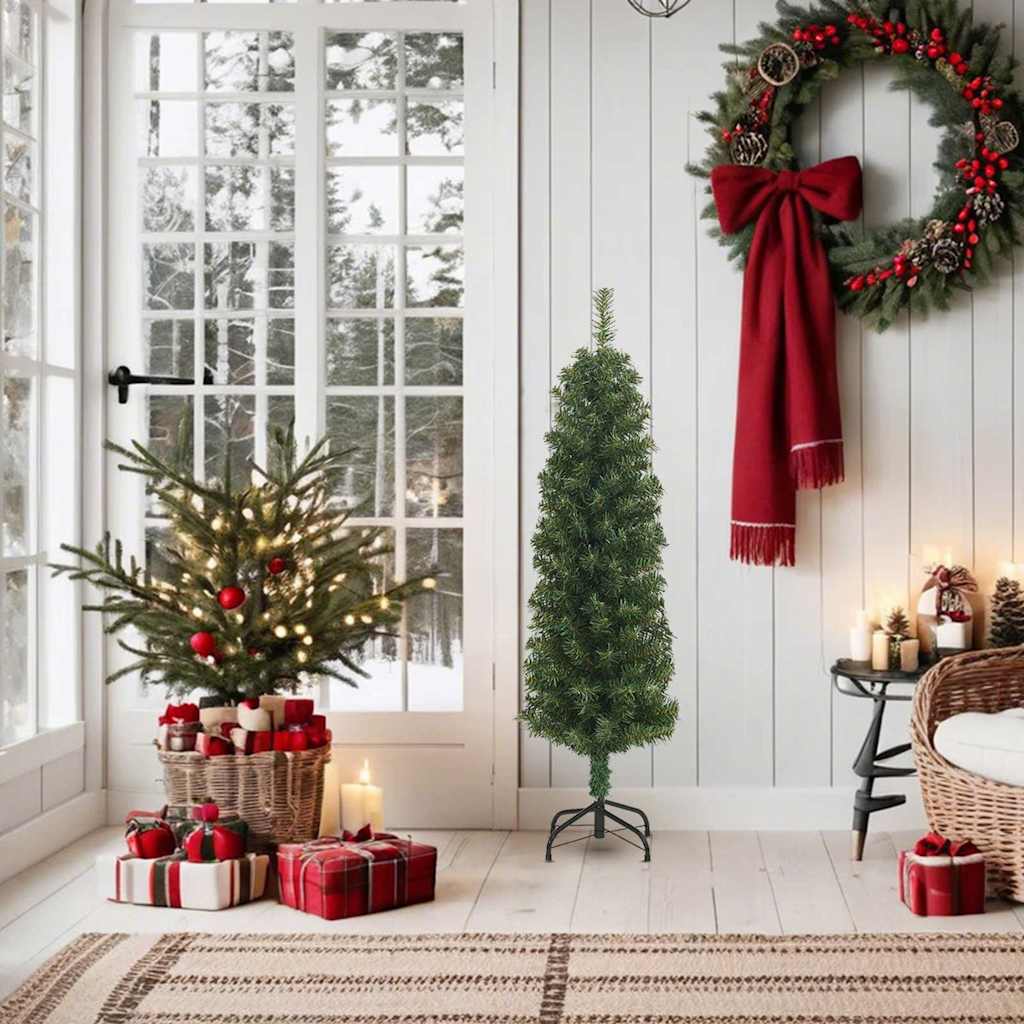smalt kunstigt juletræ med juletræsfod 150 cm PVC grøn