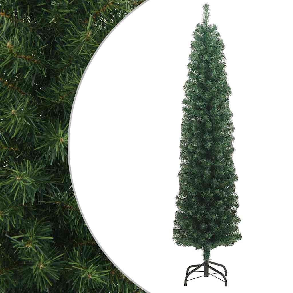 smalt kunstigt juletræ med juletræsfod 180 cm PVC grøn
