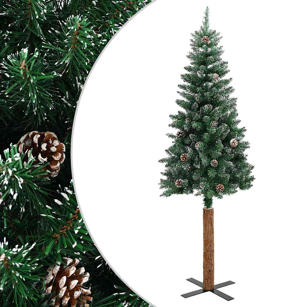 smalt juletræ med ægte træ og hvid sne 180 cm PVC grøn