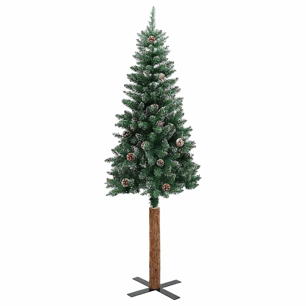 smalt juletræ med ægte træ og hvid sne 210 cm PVC grøn