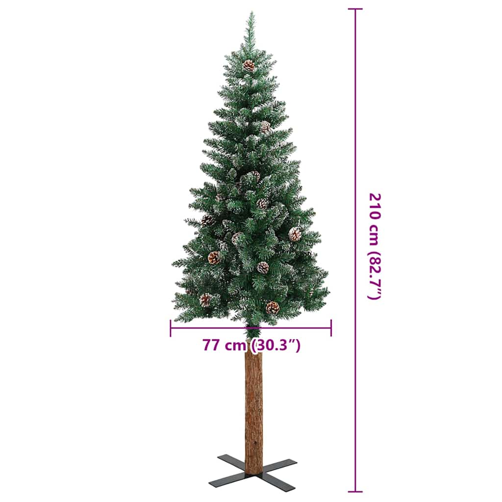 smalt juletræ med ægte træ og hvid sne 210 cm PVC grøn