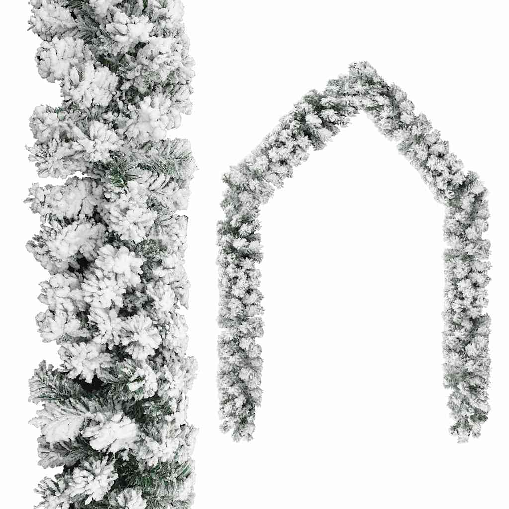 juleguirlande med puddersne 10 m PVC grøn