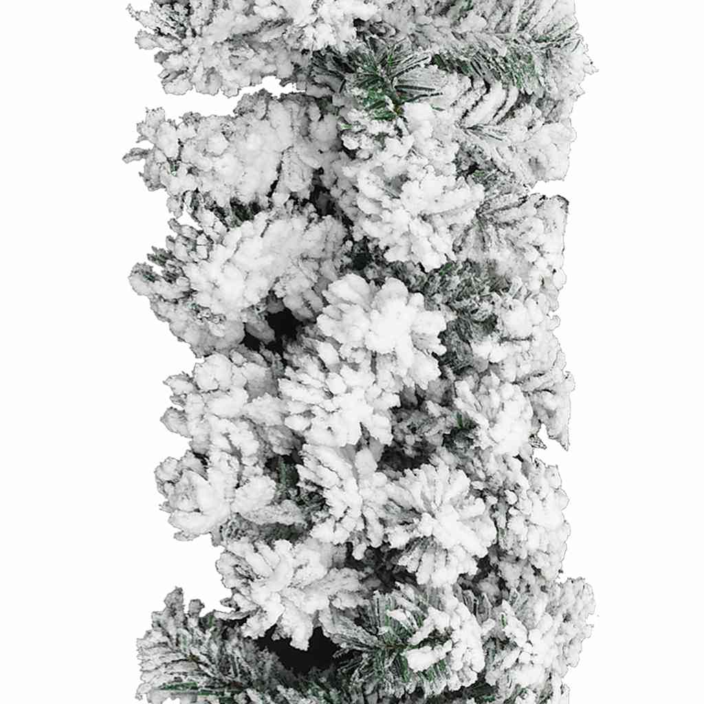 juleguirlande med puddersne 10 m PVC grøn