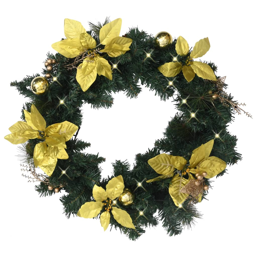 julekrans med LED-lys 60 cm PVC grøn