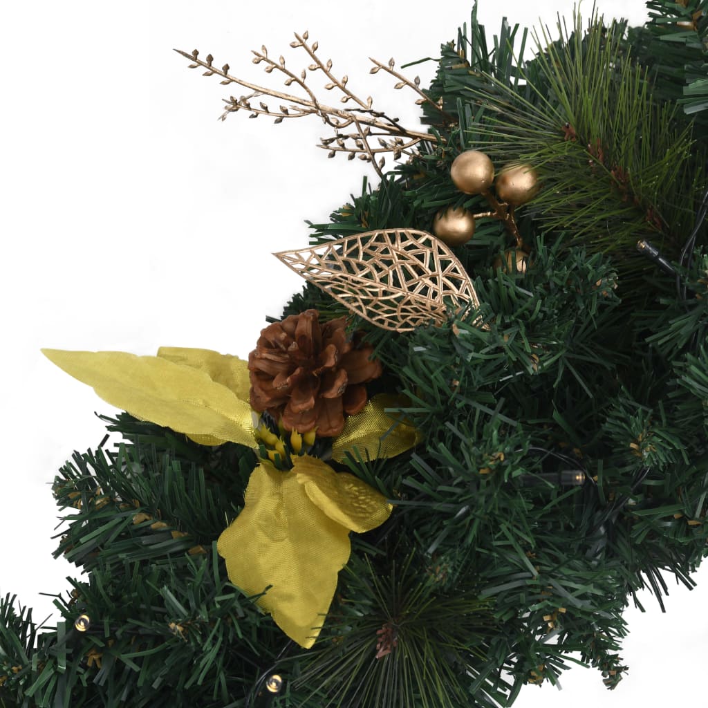 julekrans med LED-lys 60 cm PVC grøn