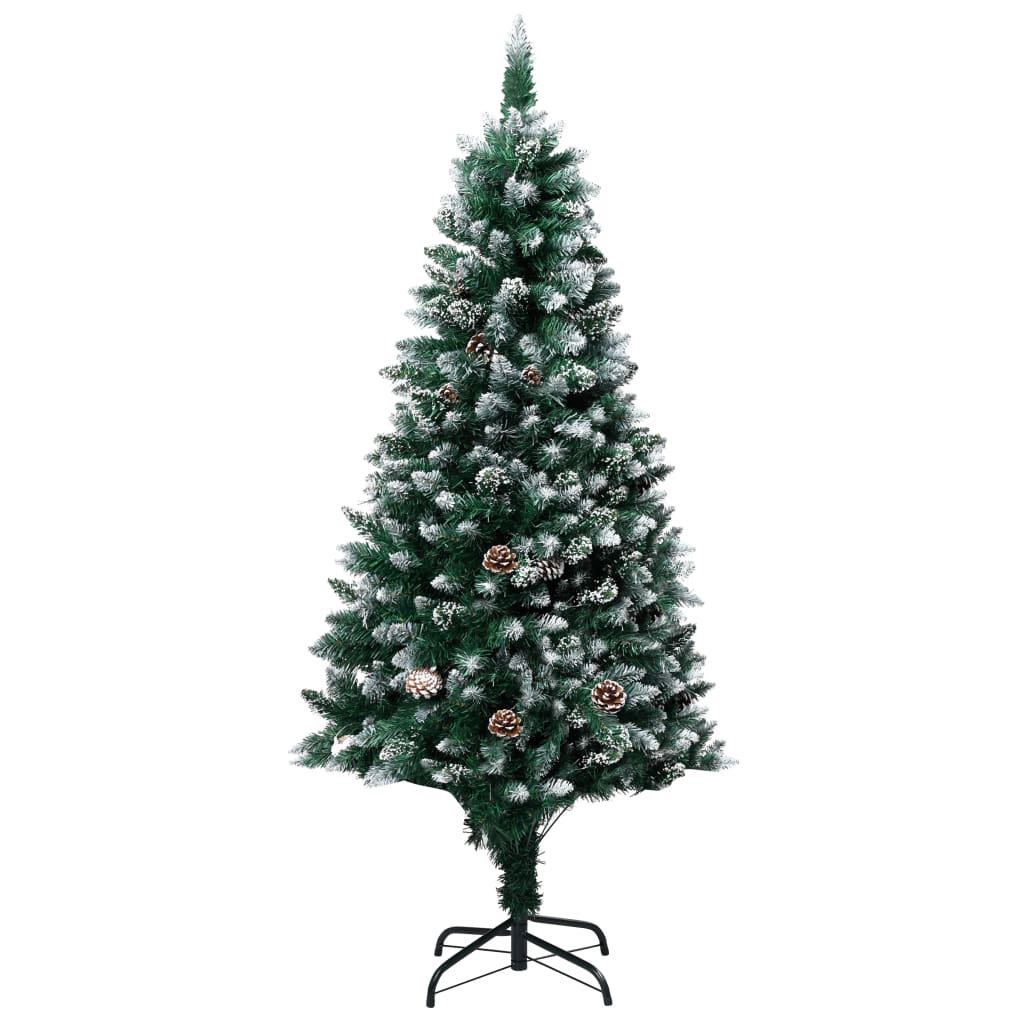 kunstigt juletræ med grankogler og hvidt sne 180 cm