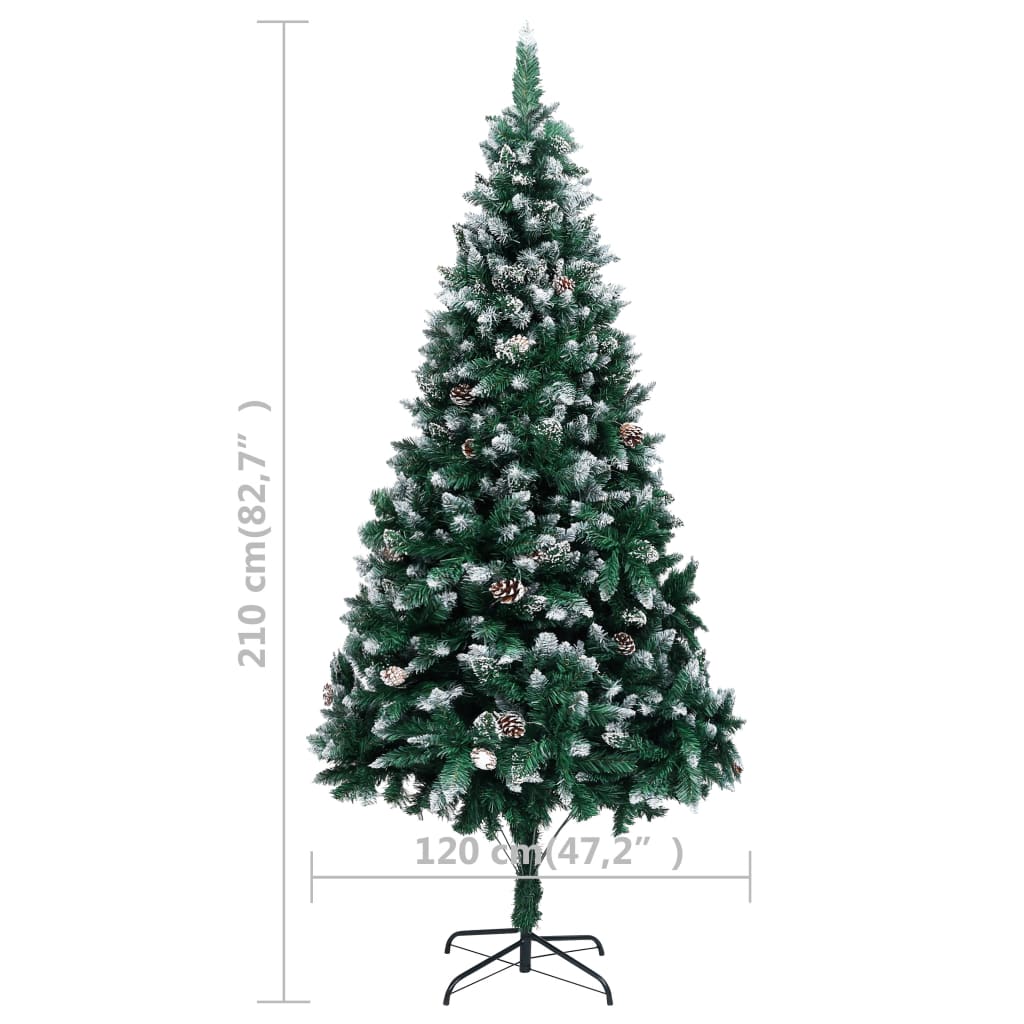 kunstigt juletræ med grankogler og hvid sne 210 cm