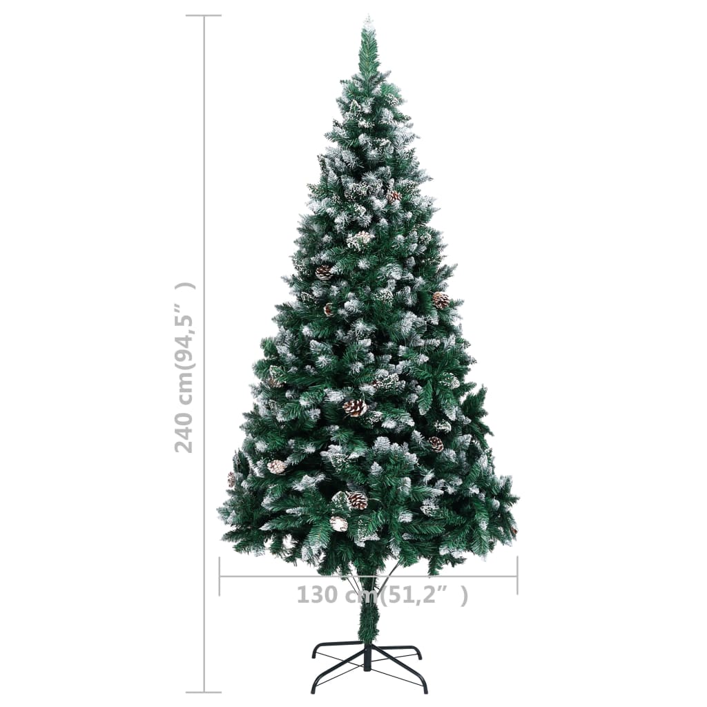 kunstigt juletræ med grankogler og hvid sne 240 cm