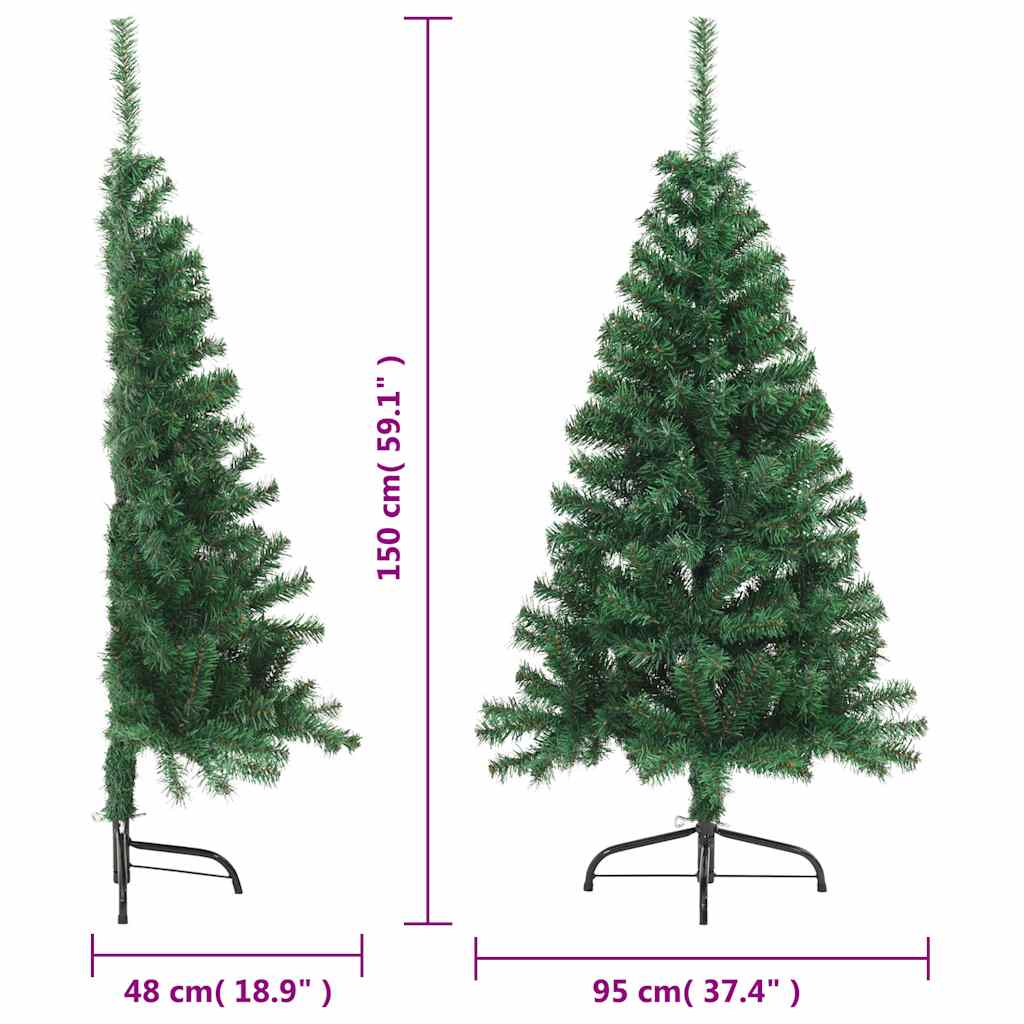 kunstigt halvt juletræ med juletræsfod 150 cm PVC grøn
