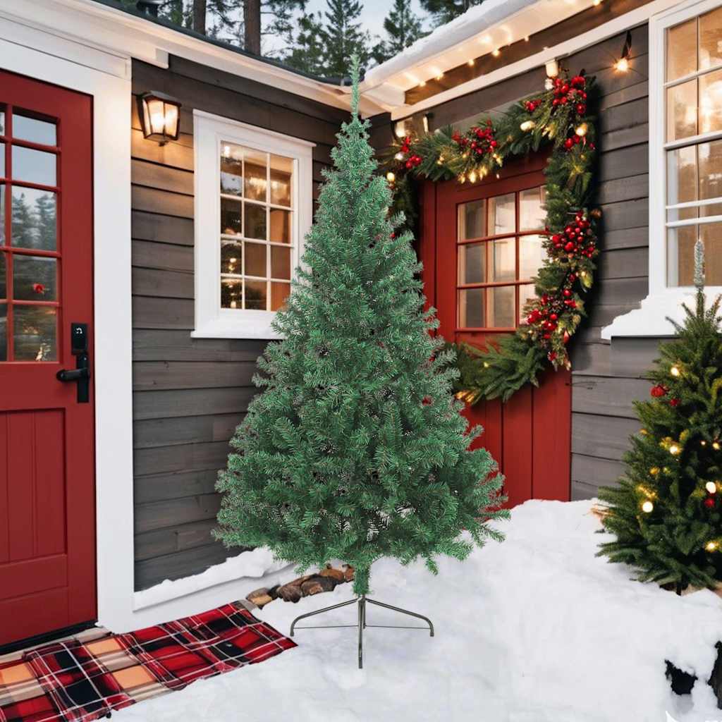 kunstigt halvt juletræ med juletræsfod 210 cm PVC grøn