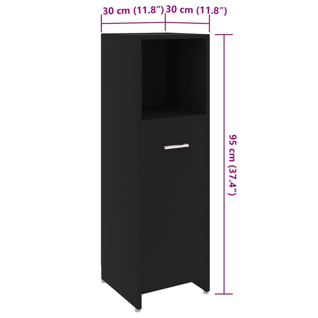 badeværelsesskab 30x30x95 cm konstrueret træ sort