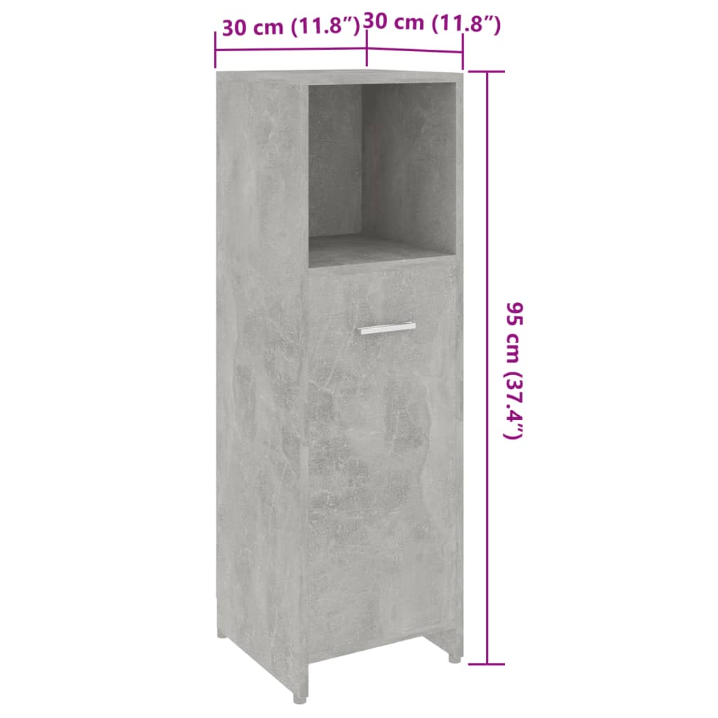 badeværelsesskab 30x30x95 cm konstrueret træ betongrå
