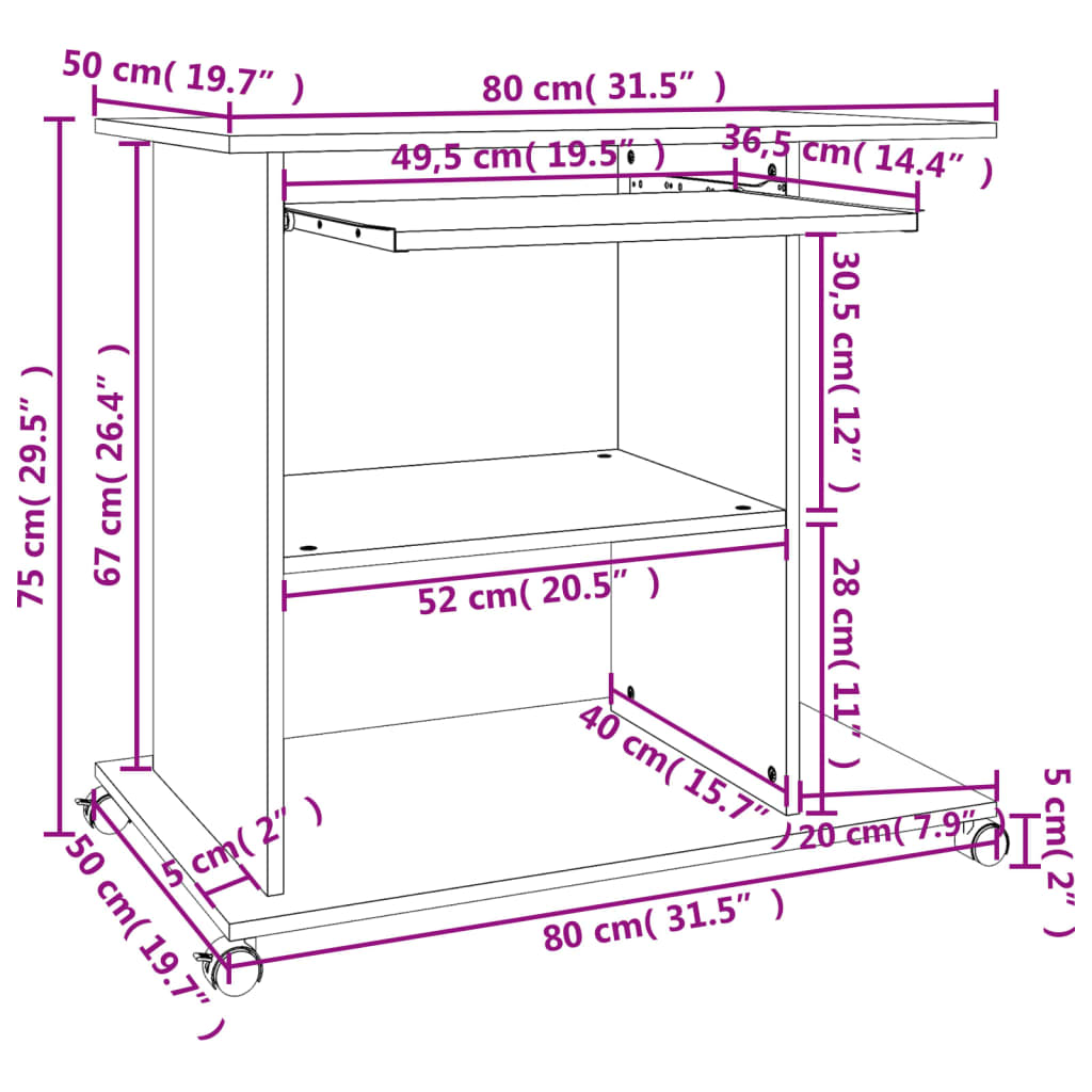 computerbord 80x50x75 cm konstrueret træ betongrå