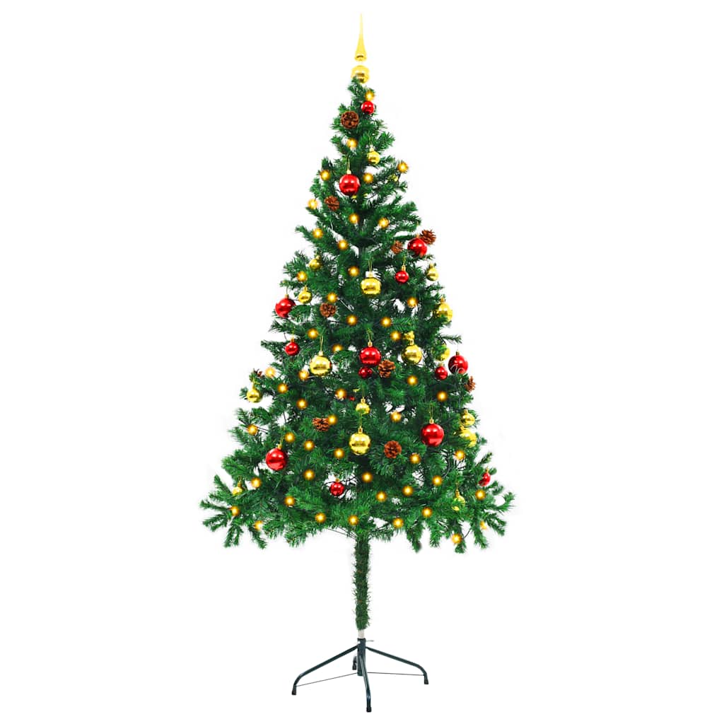 kunstigt juletræ med lys og julekugler 180 cm grøn