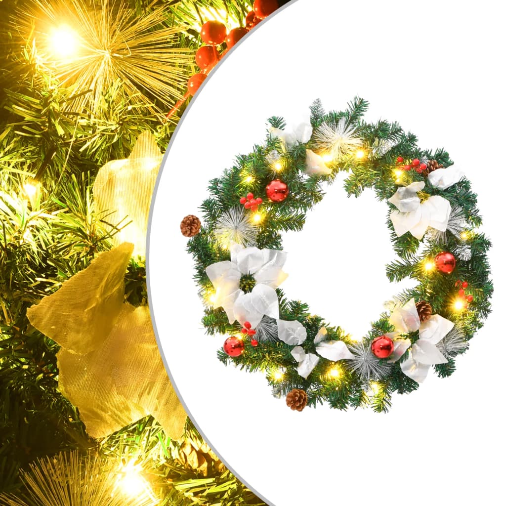 julekrans med LED-lys 60 cm PVC grøn