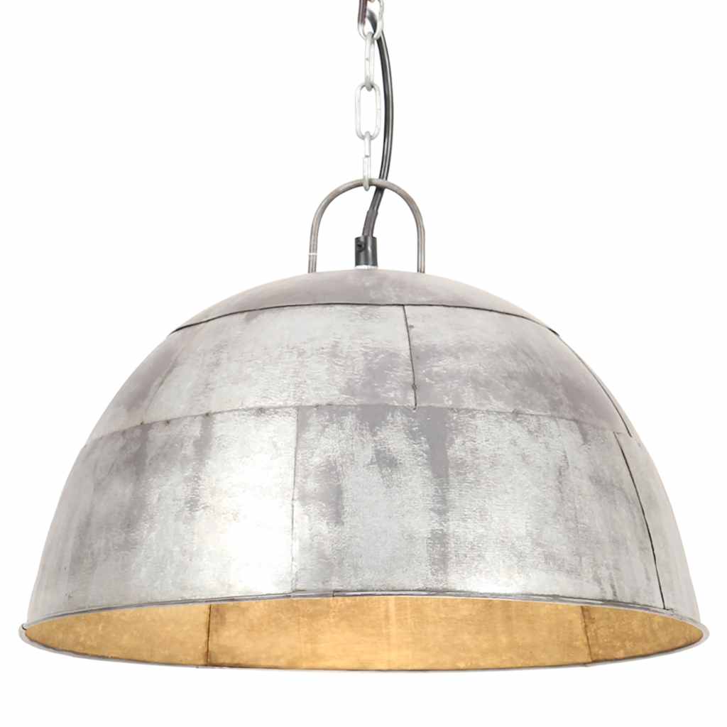 industriel vintage hængelampe 25 W rund 41 cm E27 sølvfarvet billede