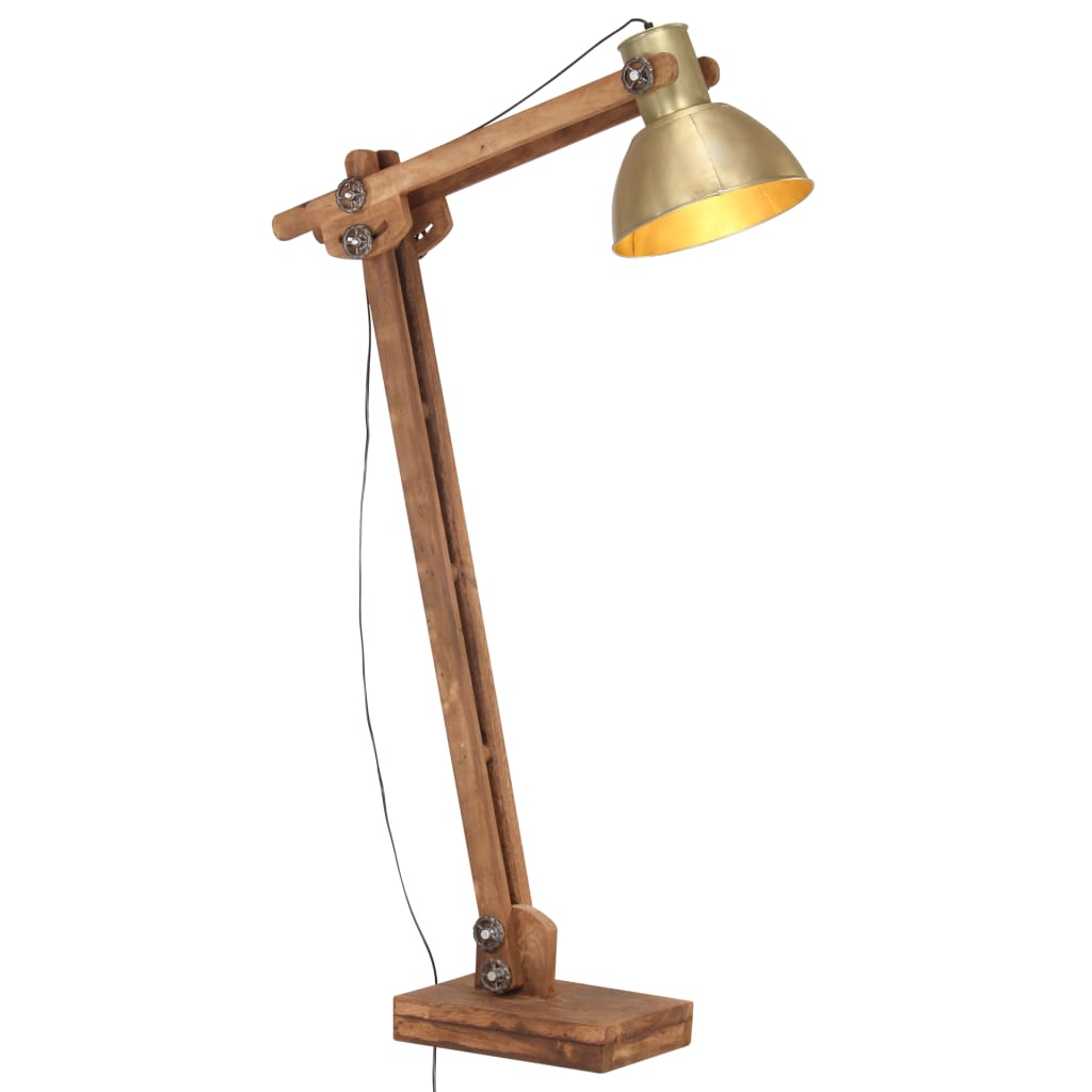gulvlampe E27 massivt mangotræ messingfarvet billede