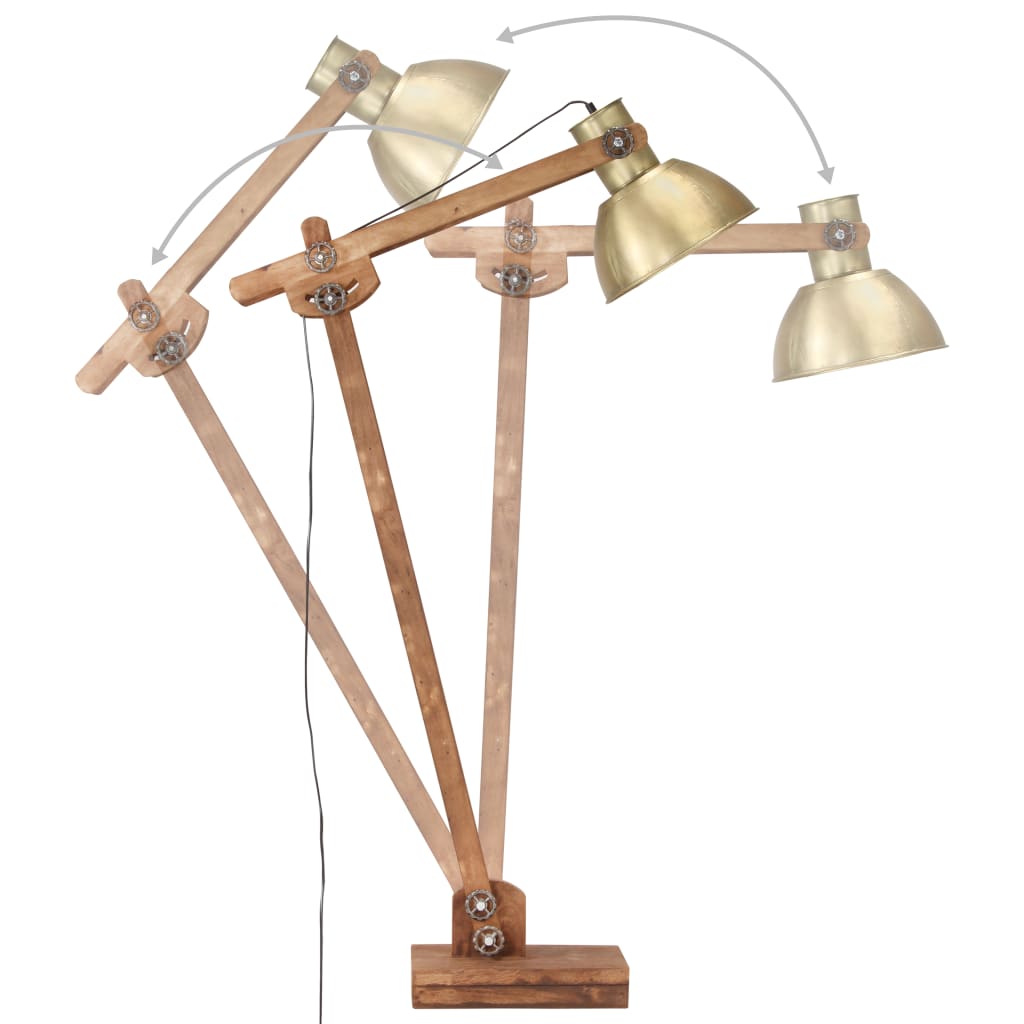 gulvlampe E27 massivt mangotræ messingfarvet