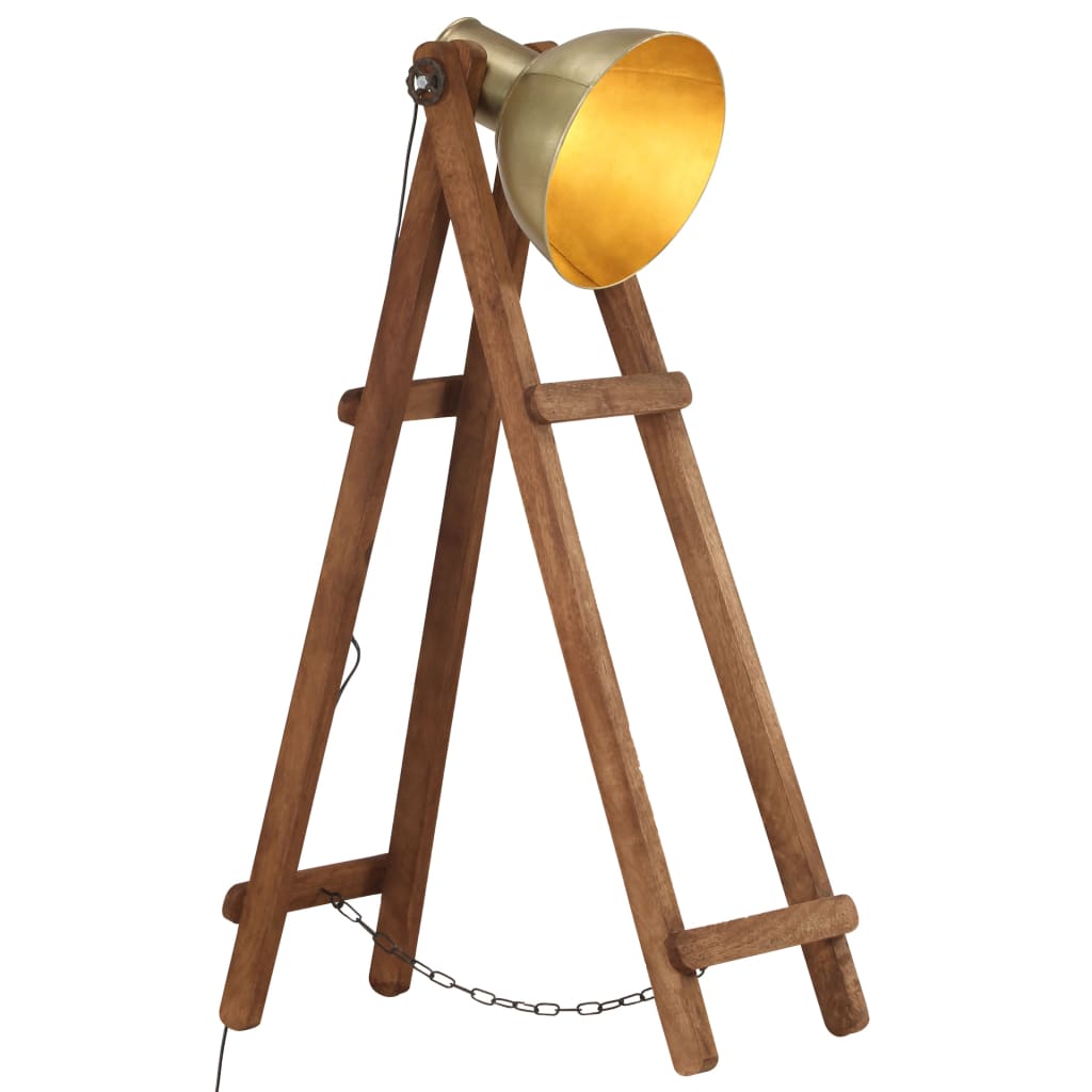 gulvlampe E27 massivt mangotræ messingfarvet billede