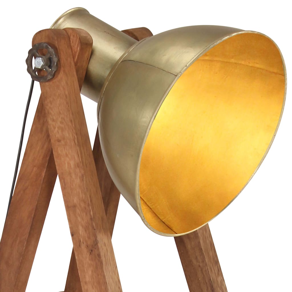 gulvlampe E27 massivt mangotræ messingfarvet