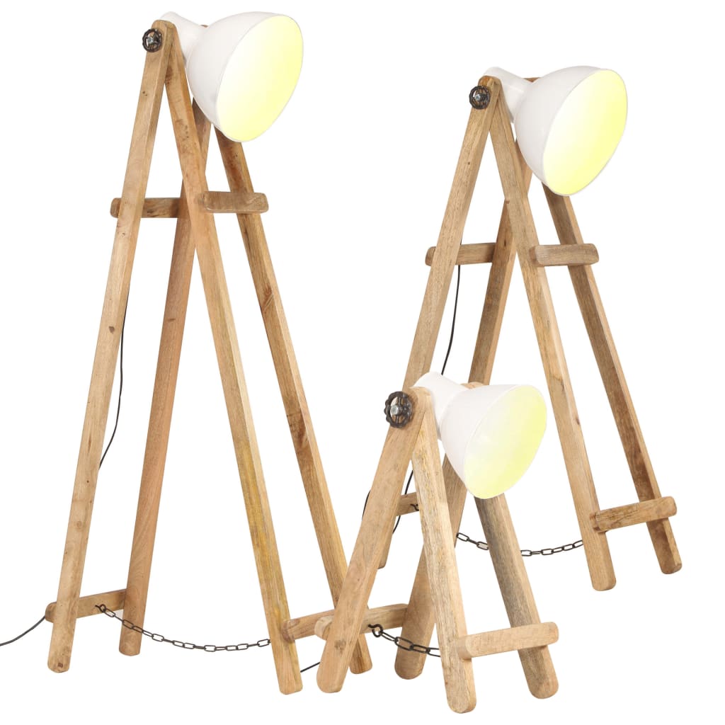 gulvlamper 3 stk. E27 massivt mangotræ hvid billede