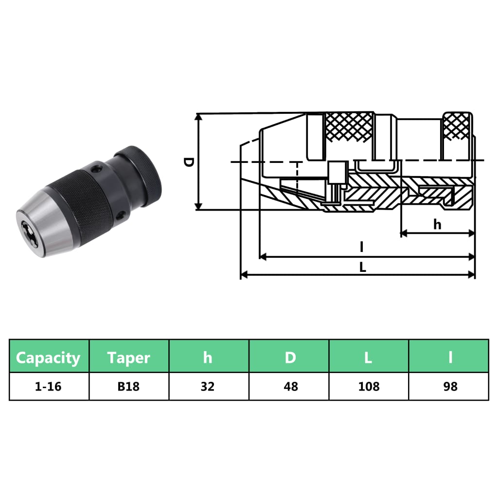 borepatron m. quick release-funktion MT3-B18 16 mm spændeområde 1-16B16
