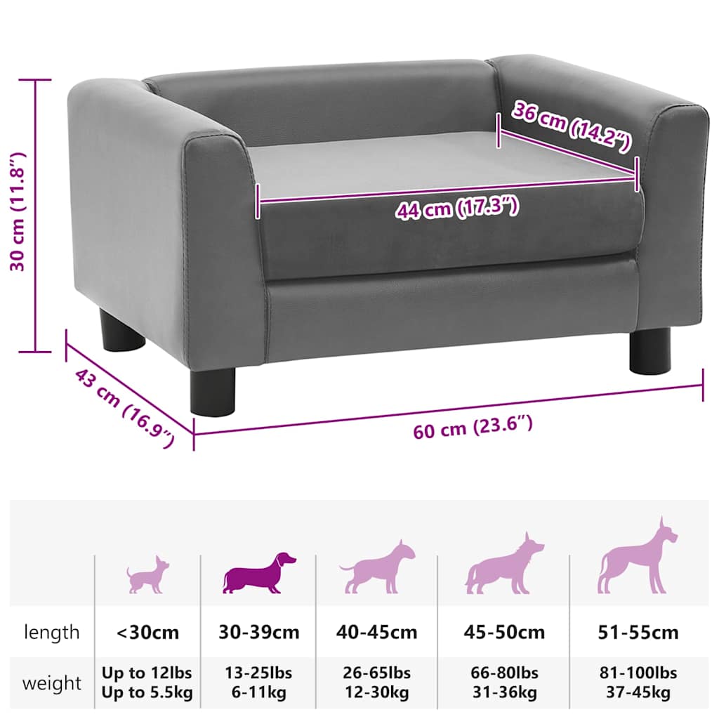 hundesofa 60x43x30 cm plys og kunstlæder grå
