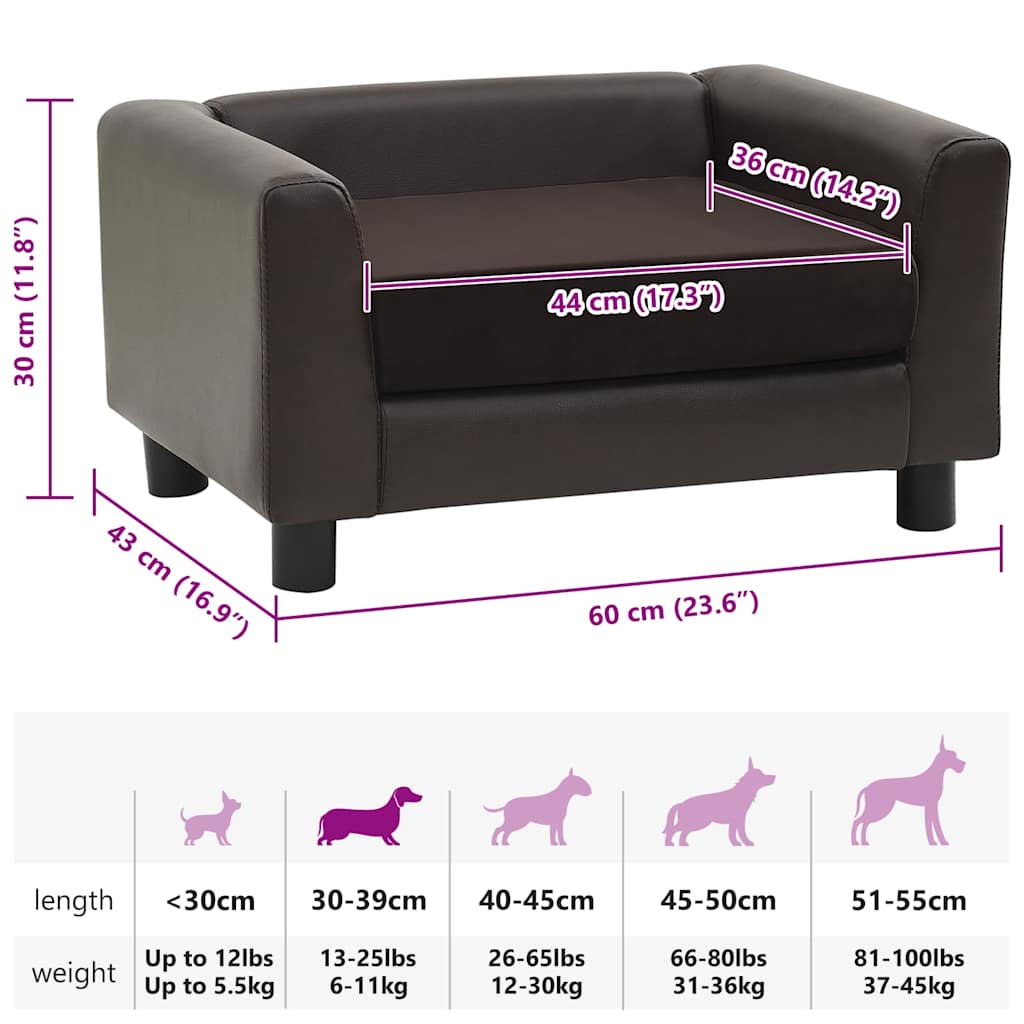 hundesofa 60x43x30 cm plys og kunstlæder brun