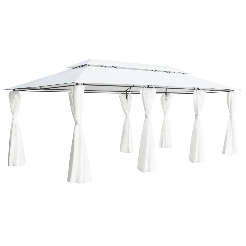 pavillon med gardiner 600x298x270 cm 180g/m² hvid
