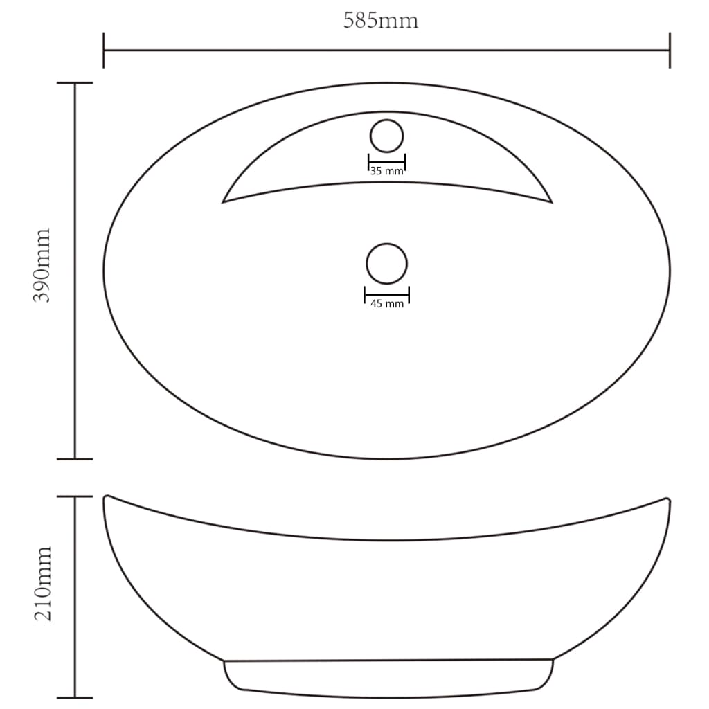 luksuriøs håndvask overløb 58,5x39 cm keramik oval mat sort