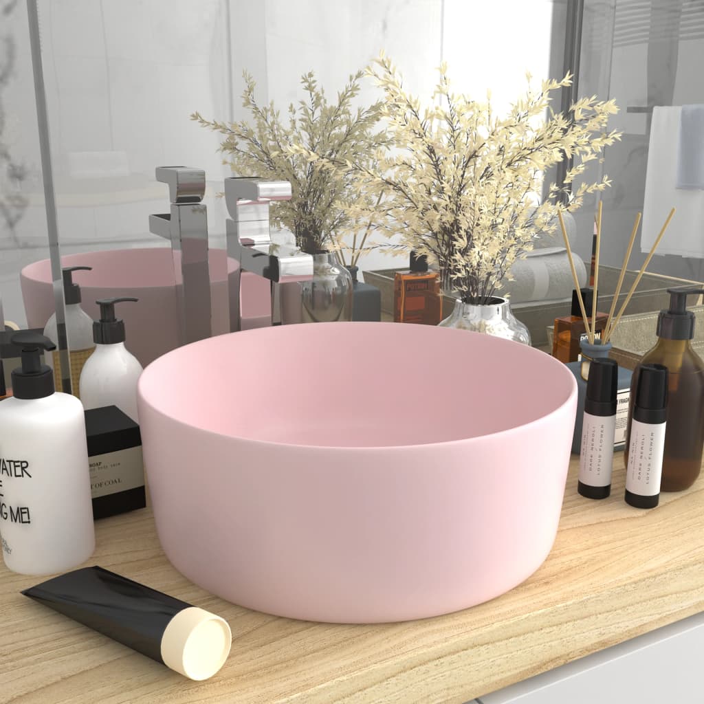 luksuriøs håndvask 40x15 cm rund keramisk mat pink