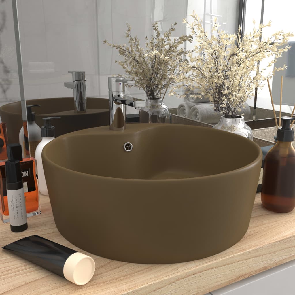 luksuriøs håndvask med overløb 36x13 cm keramik mat cremefarvet