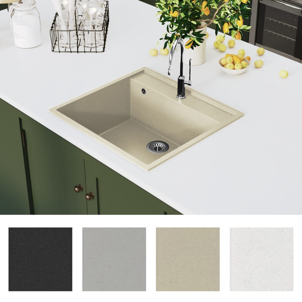 køkkenvask med overløbshul granit beige