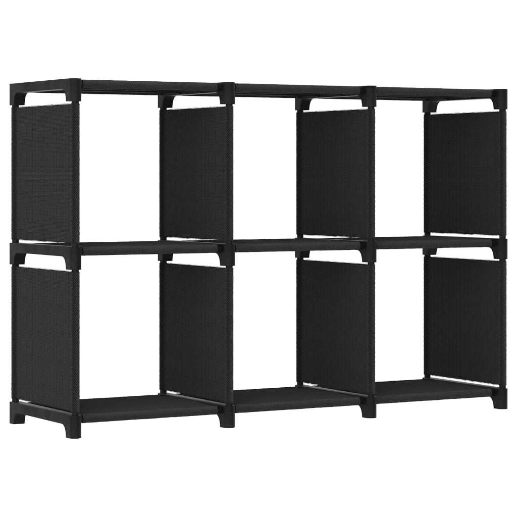 displayreol med 6 kubeformede rum 103x30x72,5 cm stof sort